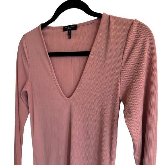 Rag & Bone Mauved Out Zoe Deep Vee Long Sleeve Tee, Size S - Picture 4 of 8